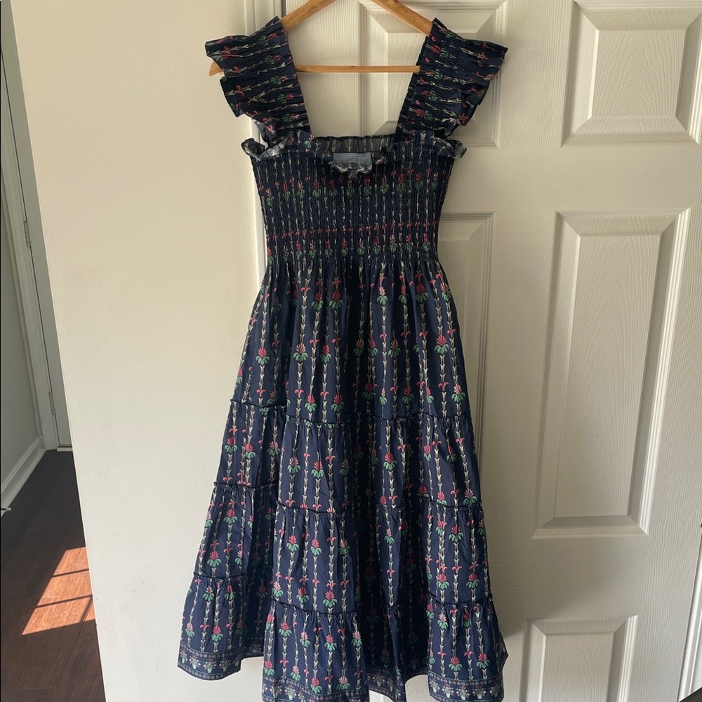 Hill House The Nap Dress with Floral Pattern in Dark Blue